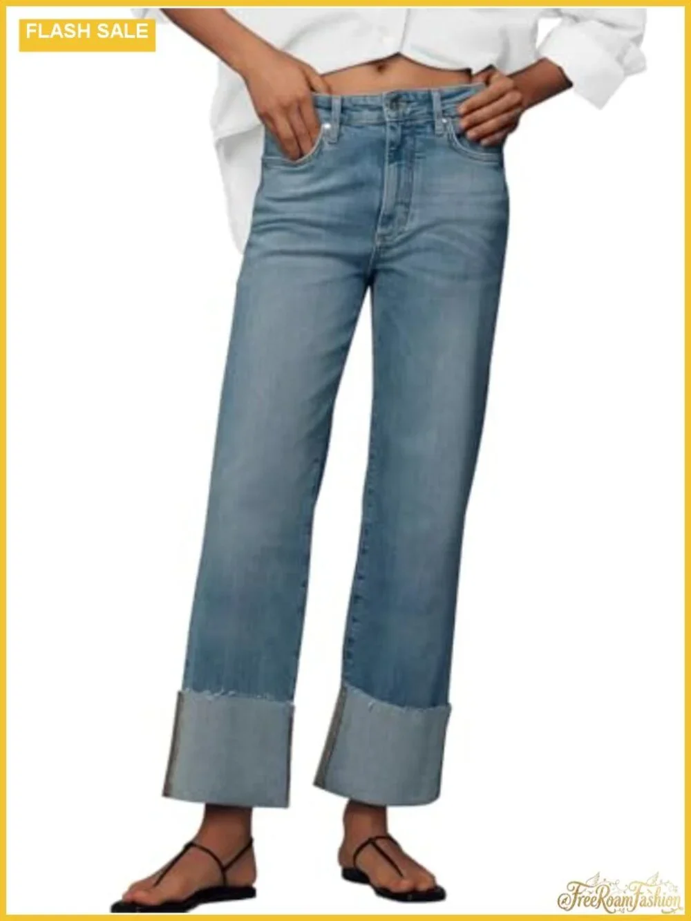 Wide Leg High Waist Baggy Jeans for Women, Stretchy Boyfriend Straight Denim